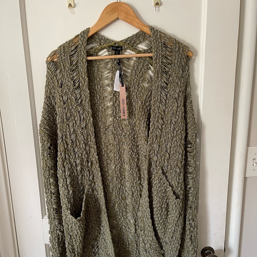 Mossy Green Loose-Knit Cardigan